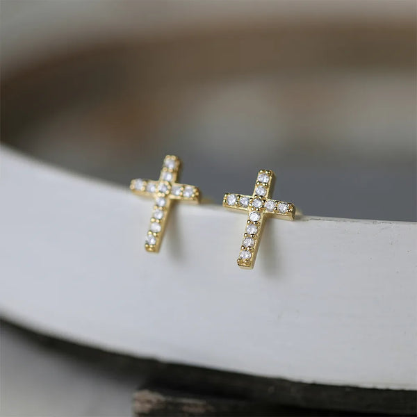 Cross of Resurrection Studs - Cornerstone Jewellery Yellow Gold Plated Christian Catholic Religous fine Jewelry