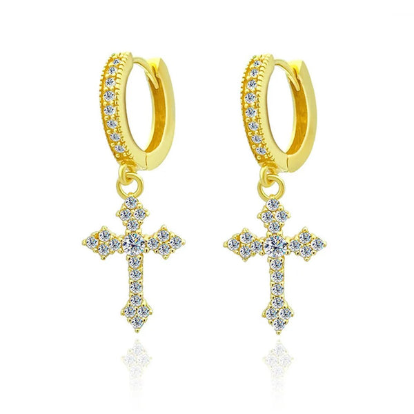 Pave Cross Drop Earrings