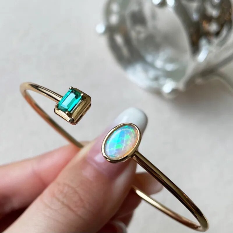 Opal and Emerald Bangle – Cornerstone Jewellery