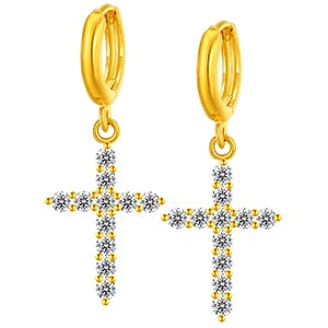 Cross Huggie Earrings - Cornerstone Jewellery Yellow Gold Plated 0 Christian Catholic Religous fine Jewelry