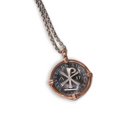 Chi-Rho Coin Necklace - Cornerstone Jewellery Rose Gold bezel Necklace Christian Catholic Religous fine Jewelry