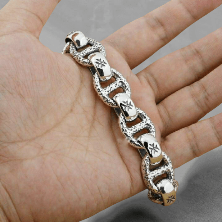 Men's Thick Sterling Silver Chain Name Bracelet, Personalized Name Jewelry  | My Jerusalem Store