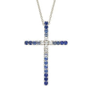 Cross of Light Sapphire Necklace - Cornerstone Jewellery Blue Sapphire White Necklace Christian Catholic Religous fine Jewelry