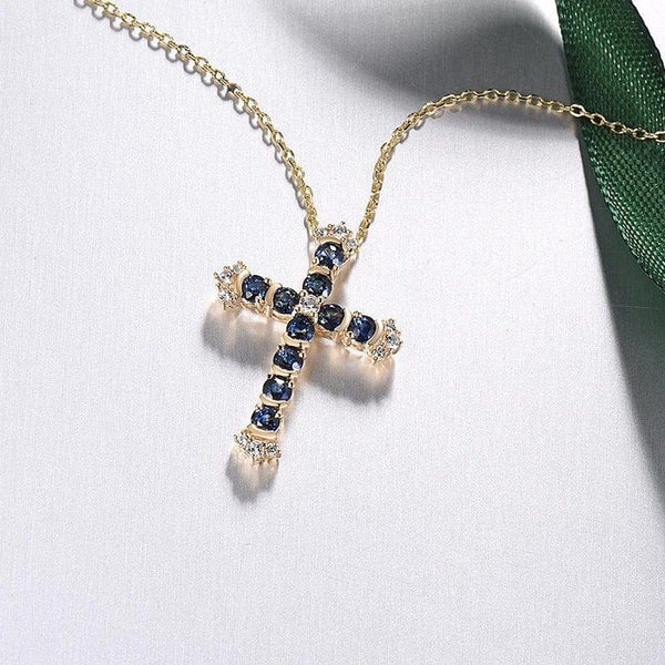Glorious Cross Sapphire Pendant - Cornerstone Jewellery Necklace Christian Catholic Religous fine Jewelry
