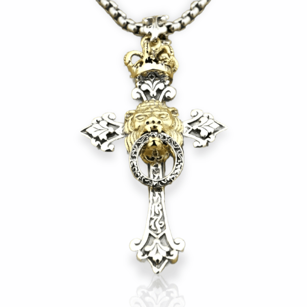 Lion of Judah Cross Pendant Necklace - Cornerstone Jewellery Necklace Christian Catholic Religous fine Jewelry