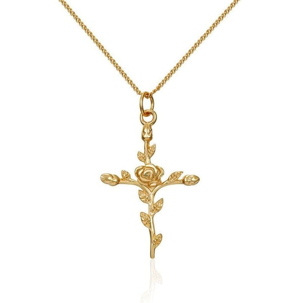 Rose Cross Necklace Gold Colour - Cornerstone Jewellery Necklace Christian Catholic Religous fine Jewelry