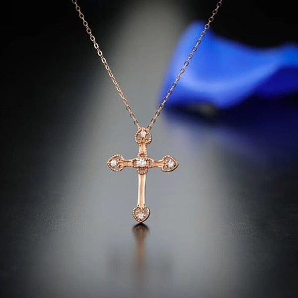 Saviour's Cross Diamond Necklace - Cornerstone Jewellery Rose Gold Necklace Christian Catholic Religous fine Jewelry