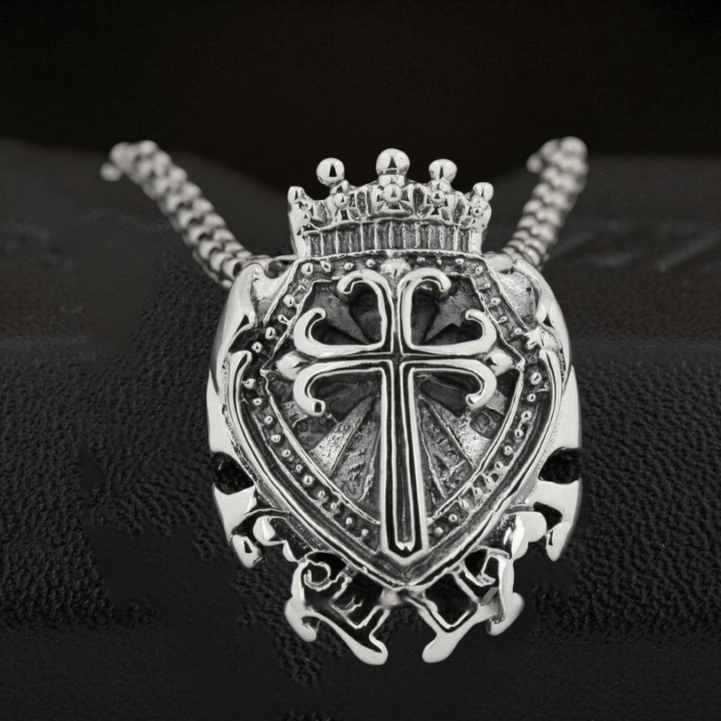 King's Shield Cross Pendant Necklace - Cornerstone Jewellery with 24inch Steel N Necklace Christian Catholic Religous fine Jewelry