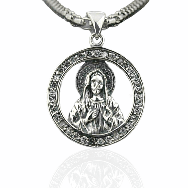 Mary's Pondering Heart Pendant Necklace - Cornerstone Jewellery with 24inch Steel N Necklace Christian Catholic Religous fine Jewelry
