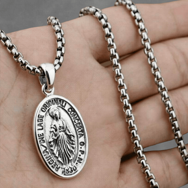 Miraculous Medal Large Pendant Necklace - Cornerstone Jewellery with 24inch Steel N Necklace Christian Catholic Religous fine Jewelry