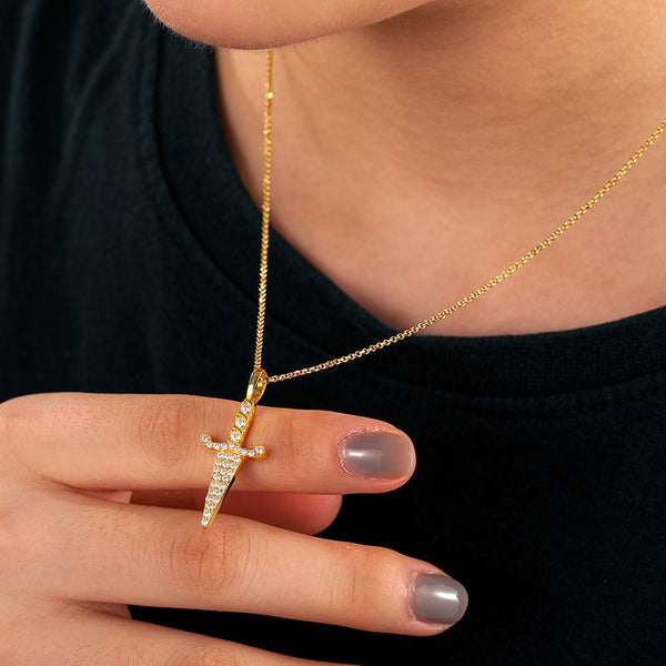 Pave Dagger Pendant Necklace - Cornerstone Jewellery Gold / With Chain Necklace Christian Catholic Religous fine Jewelry