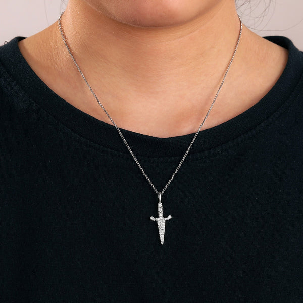 Pave Dagger Pendant Necklace - Cornerstone Jewellery Silver / With Chain Necklace Christian Catholic Religous fine Jewelry