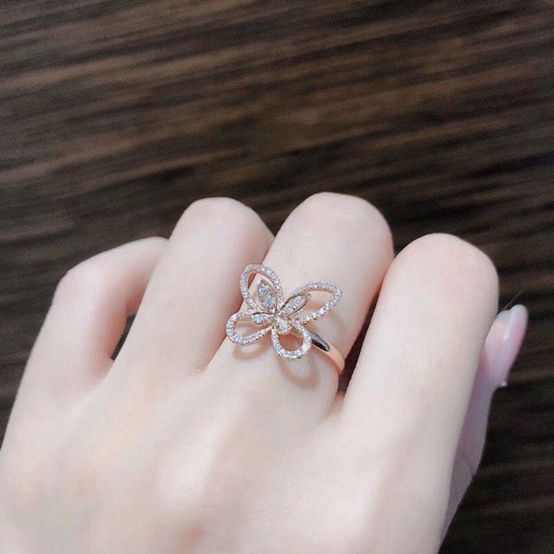 Diamond Butterfly Ring, Double Butterfly Ring, 18K Yellow Gold Butterfly  Diamond Ring, Butterfly Ring Index Finger Ring - Etsy